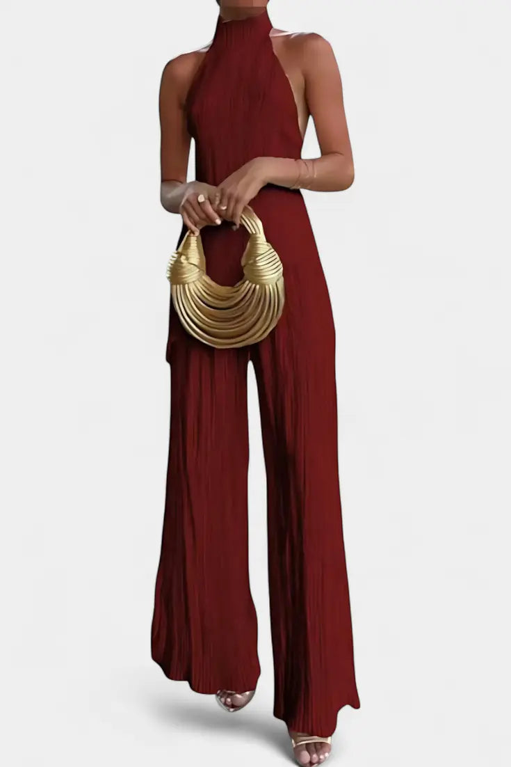 Pilarica Conjunto Plisado con Top Asimétrico Halter y Pantalón Fluido Alba Madrid