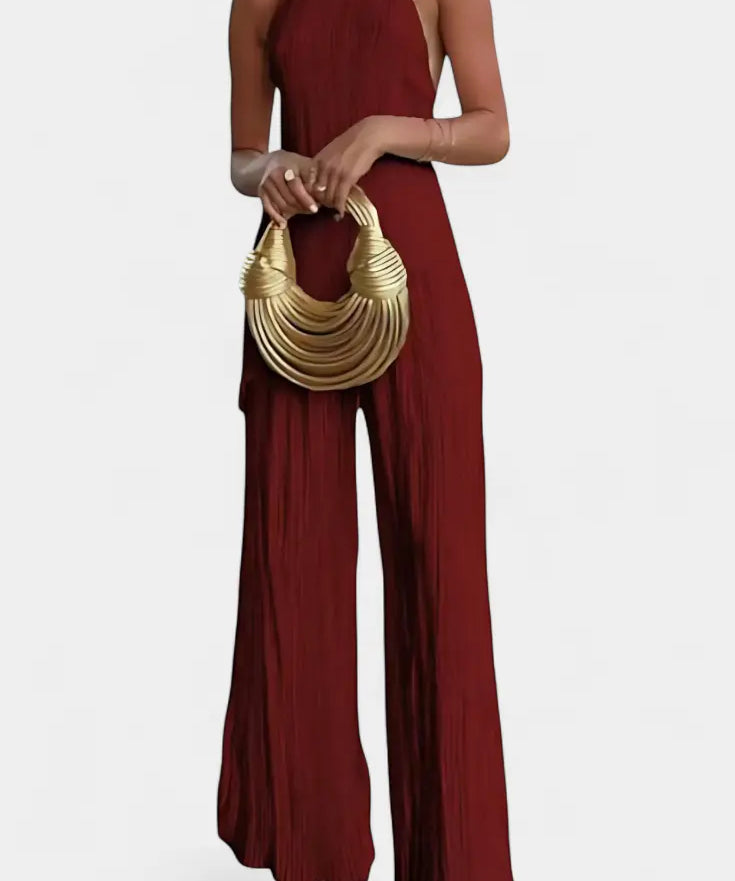 Pilarica Conjunto Plisado con Top Asimétrico Halter y Pantalón Fluido Alba Madrid