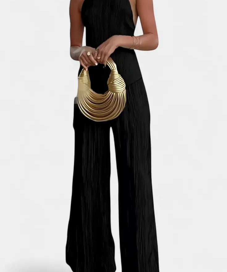 Pilarica Conjunto Plisado con Top Asimétrico Halter y Pantalón Fluido Alba Madrid