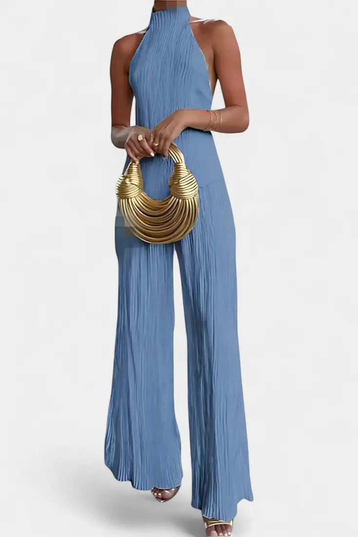 Pilarica Conjunto Plisado con Top Asimétrico Halter y Pantalón Fluido Alba Madrid