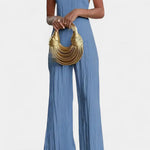 Pilarica Conjunto Plisado con Top Asimétrico Halter y Pantalón Fluido Alba Madrid
