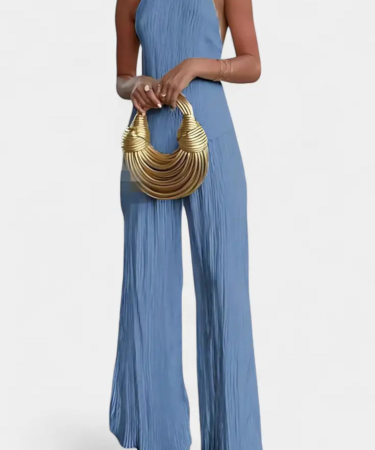 Pilarica Conjunto Plisado con Top Asimétrico Halter y Pantalón Fluido Alba Madrid