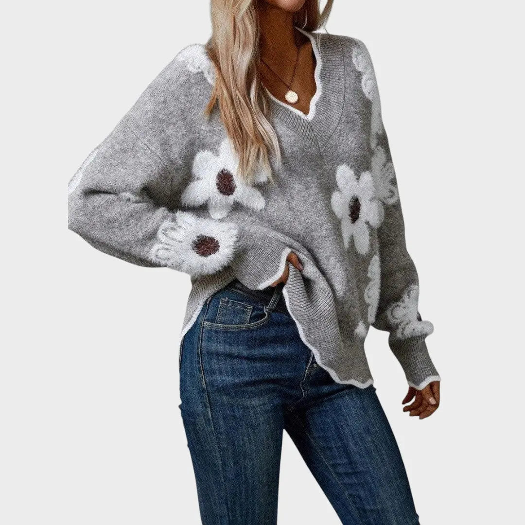 Paula | Jersey de Punto Floral Con Escote en V Alba Madrid