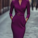 Nora | Vestido Negro con Cinturón y Cuello Mandarin Alba Madrid