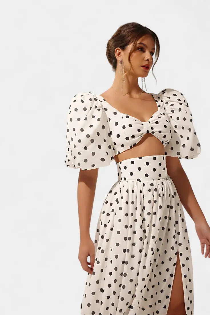 Sherine Conjunto de Falda y Top de Lunares con Mangas Abullonadas Alba Madrid