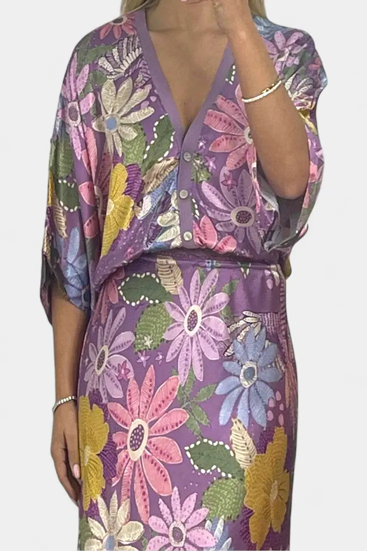 Shae Conjunto Suave de Blusa y Falda de Cola de Pez Floral Alba Madrid