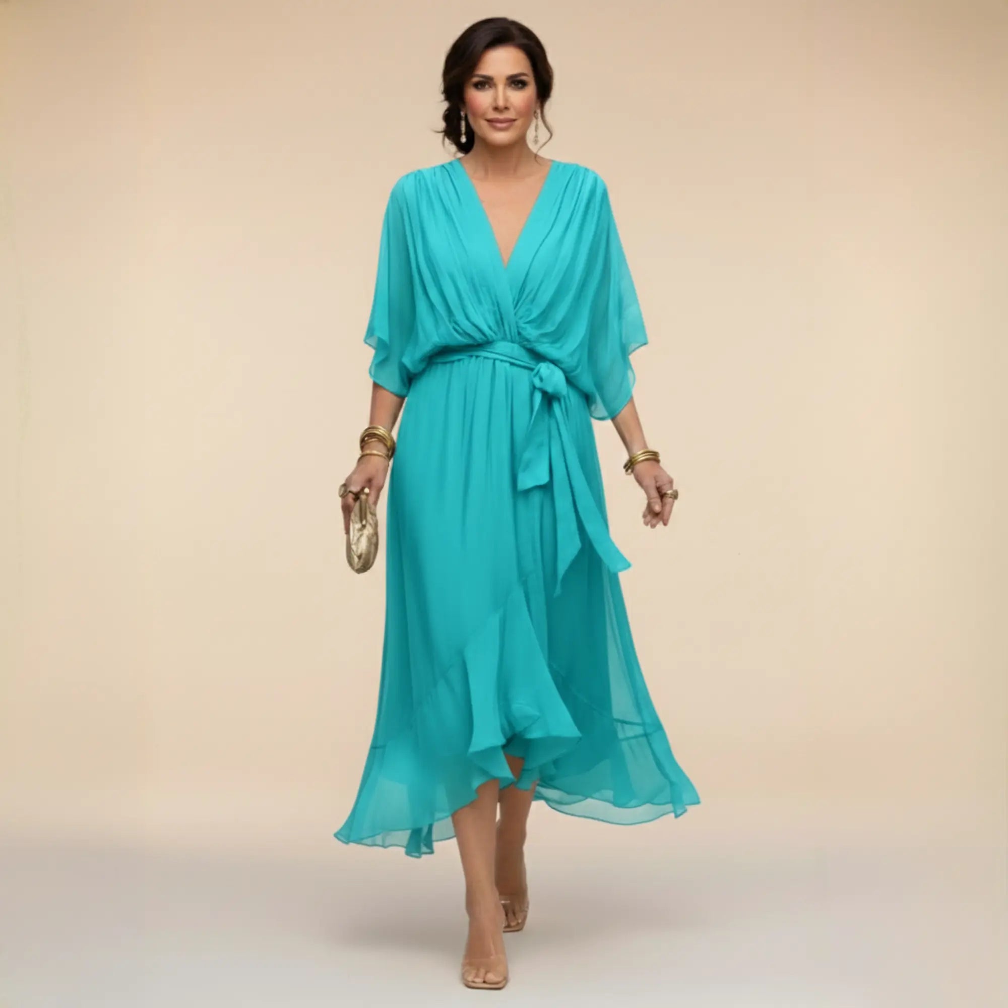 Monica | Vestido de gasa con escote en V Alba Madrid