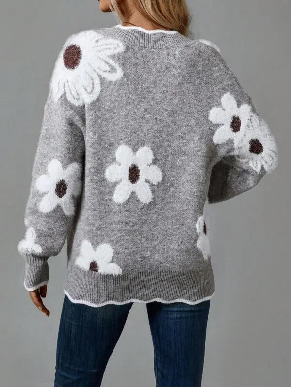 PAULA | SUÉTER FLORAL ELEGANTE CON ESCOTE EN V Alba Madrid