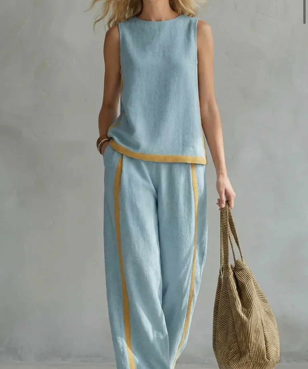 Ursula - Conjunto elegante y casual de chaleco y pantalones con acabados bicolores