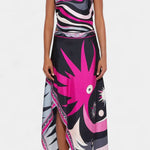 Ciana Conjunto Satén con Falda Abstracta y Top Halter Alba Madrid