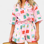 Mariluz Conjunto de Camisa y Shorts con Estampado Rosa Alba Madrid