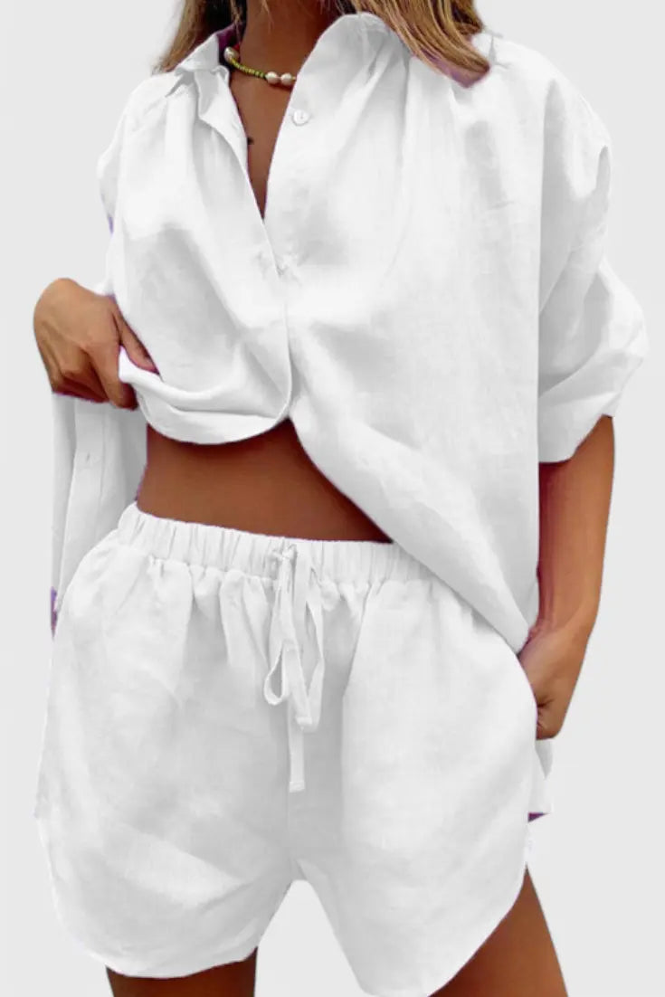 Anika Conjunto de Dos Piezas con Camisa de Botones y Pantalones Cortos con Cuerda Alba Madrid
