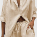 Anika Conjunto de Dos Piezas con Camisa de Botones y Pantalones Cortos con Cuerda Alba Madrid