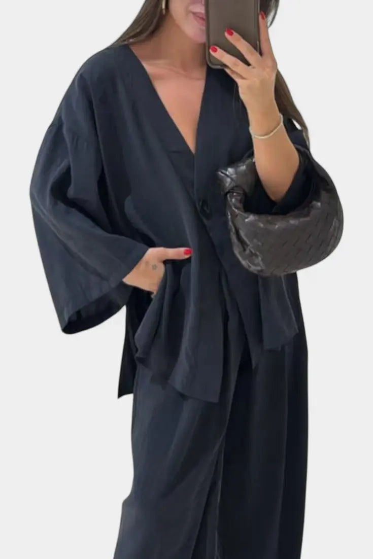 Eli Conjunto Oversize de Top con Cuello en V y Pantalón Recto Alba Madrid