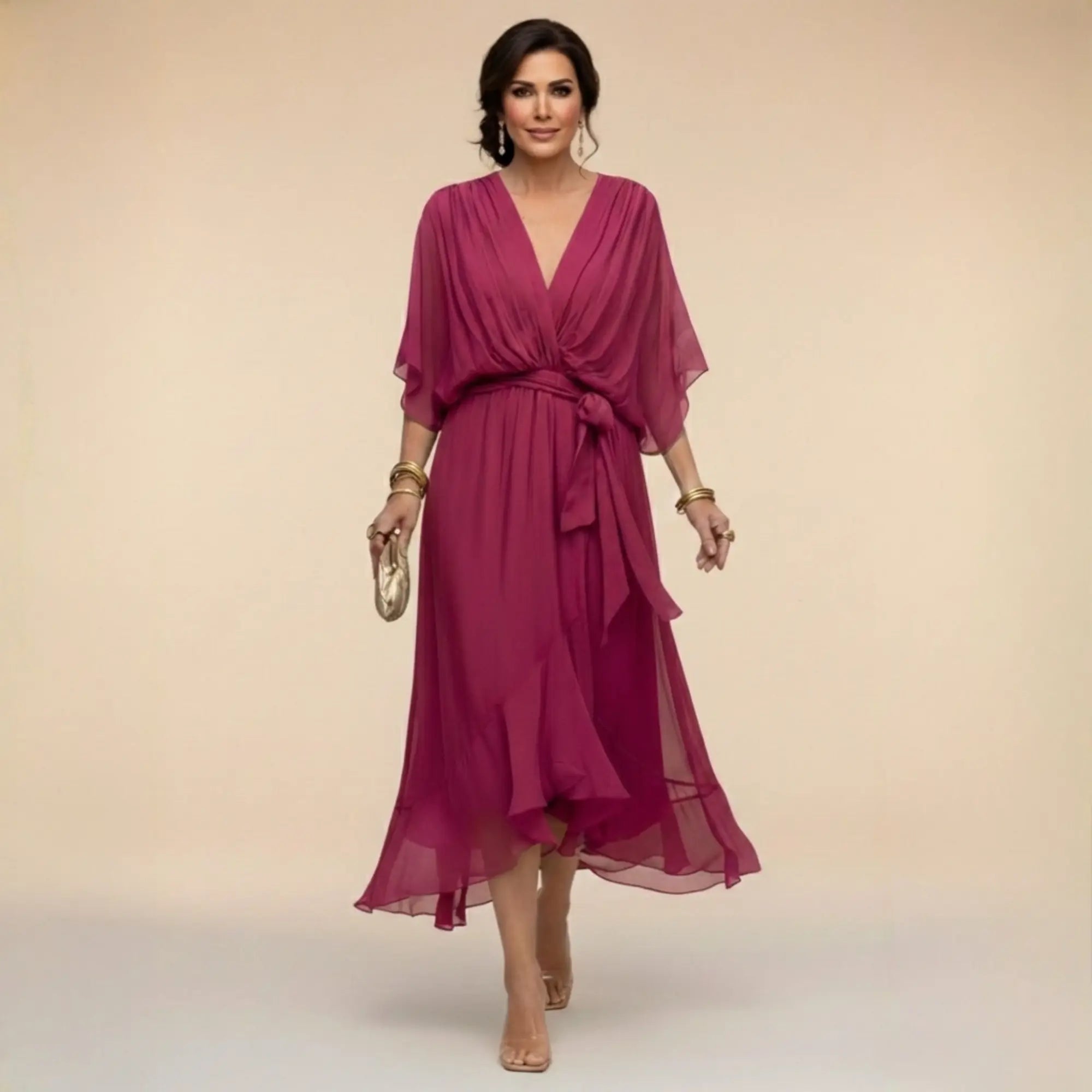 Monica | Vestido de gasa con escote en V Alba Madrid