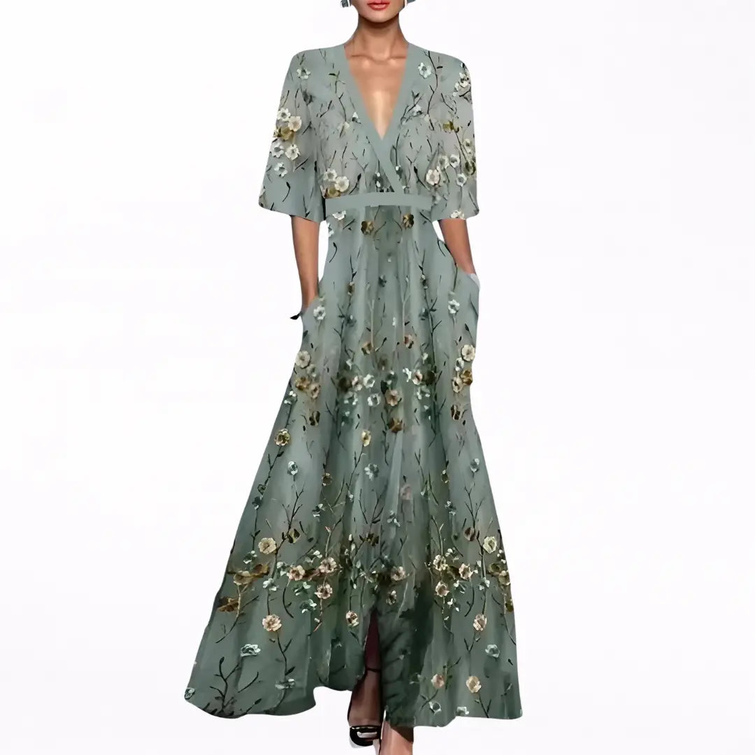 Valentina | Vestido Maxi Elegante con Escote Profundo Alba Madrid