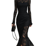 Veronika™ | Maxi Vestido de Encaje Negro Alba Madrid