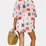 Mariluz Conjunto de Camisa y Shorts con Estampado Rosa Alba Madrid