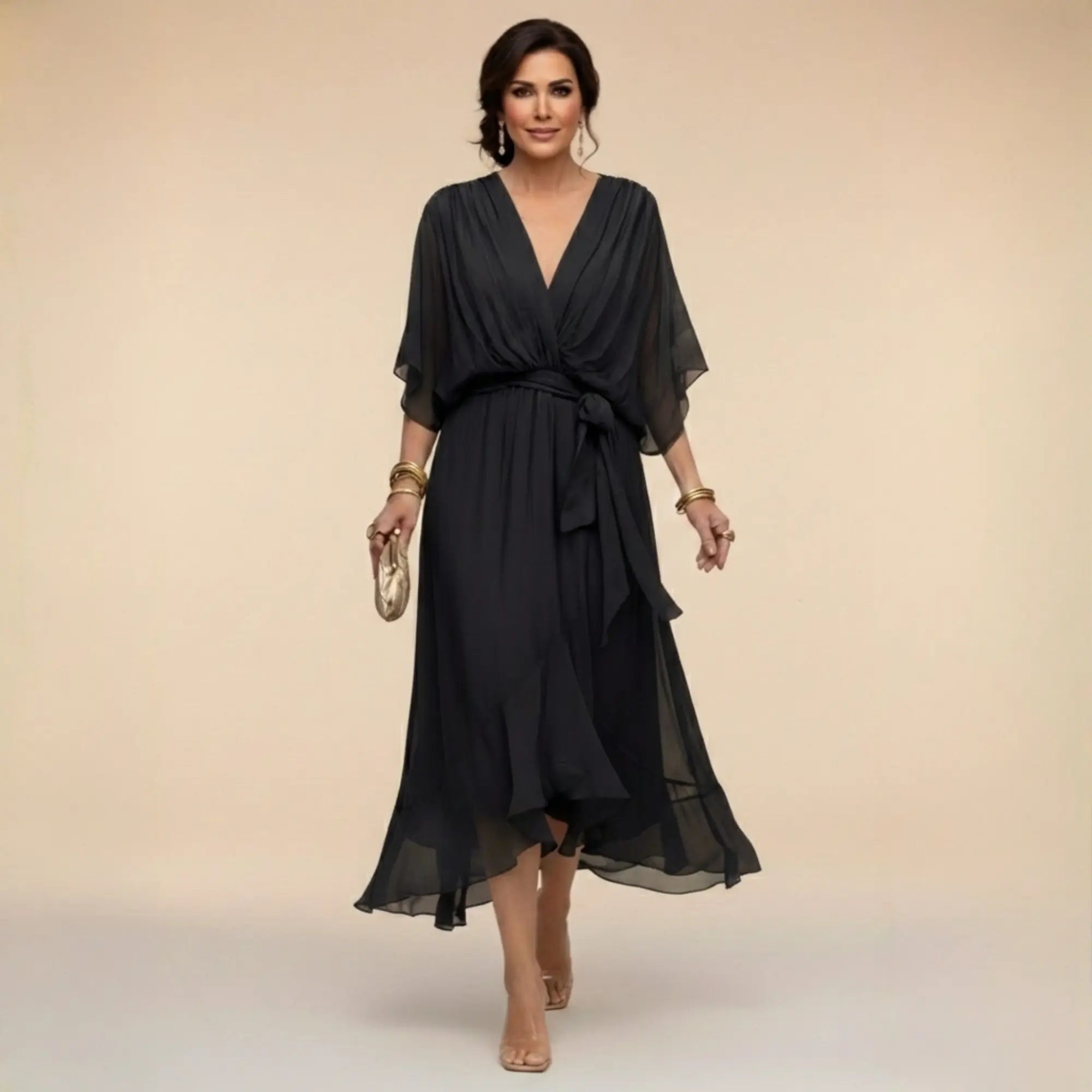 Monica | Vestido de gasa con escote en V Alba Madrid