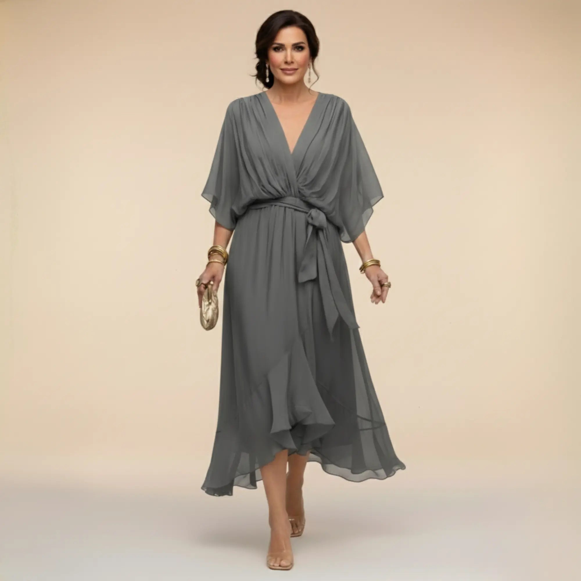 Monica | Vestido de gasa con escote en V Alba Madrid