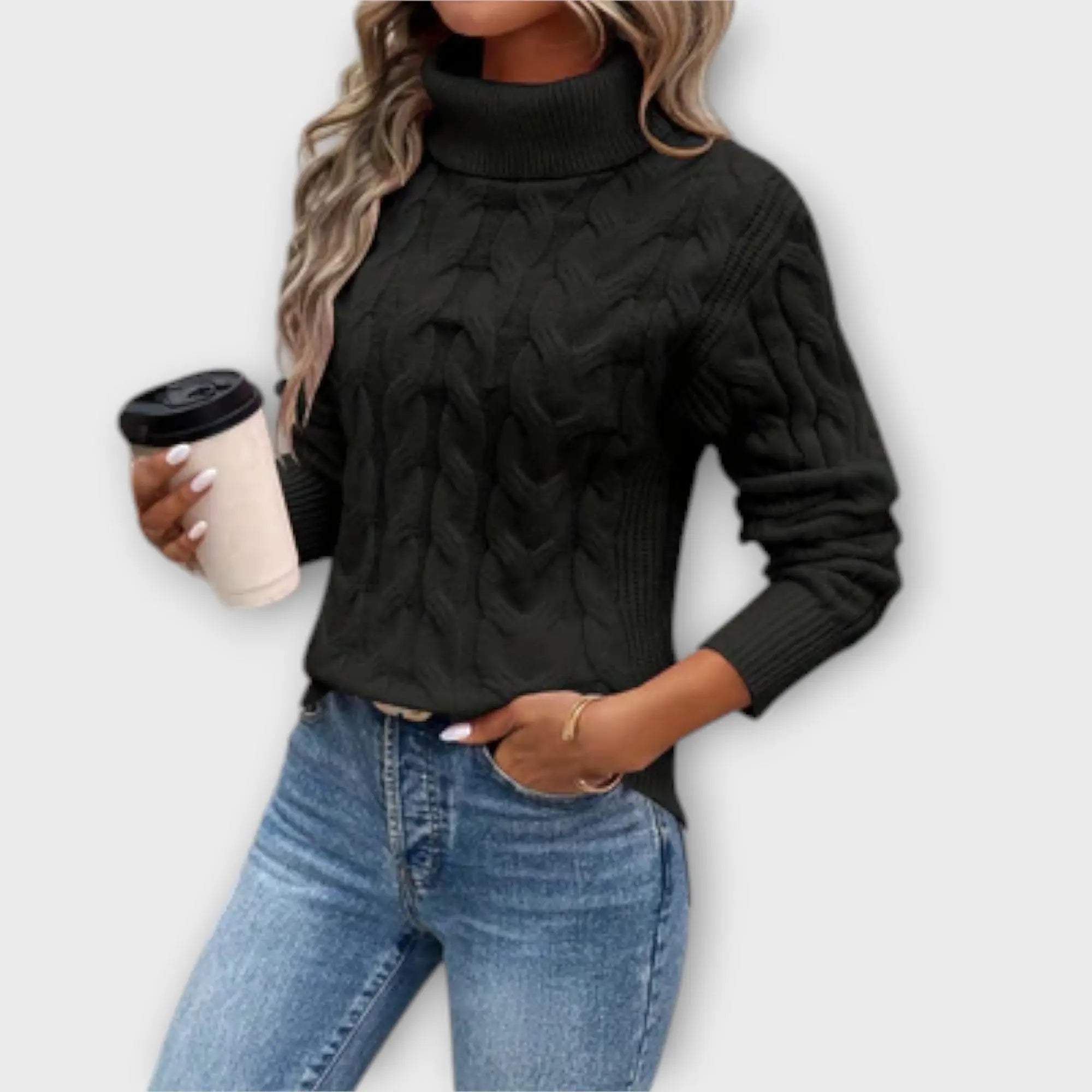 Amelia – Elegante Suéter de Cuello Alto de Punto Alba Madrid