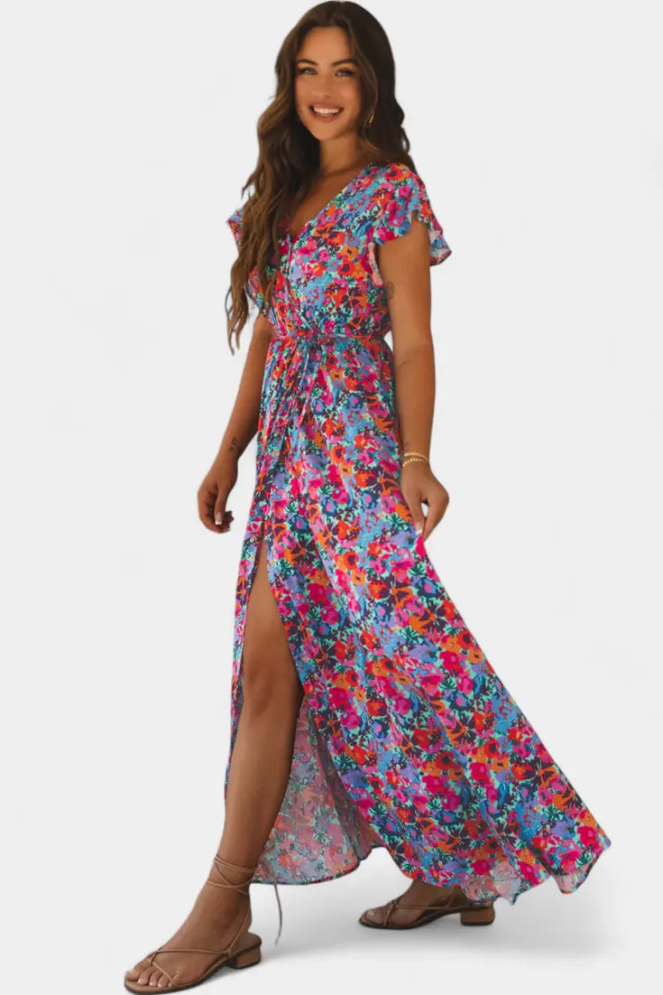 Patricia - Largo vestido cruzado con diseño floral Alba Madrid