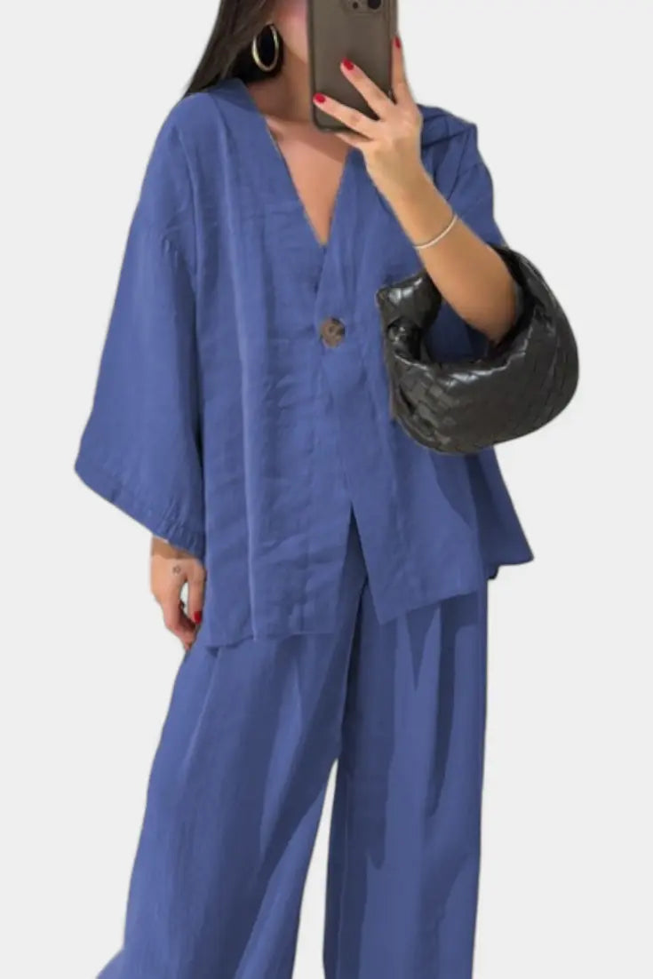 Eli Conjunto Oversize de Top con Cuello en V y Pantalón Recto Alba Madrid