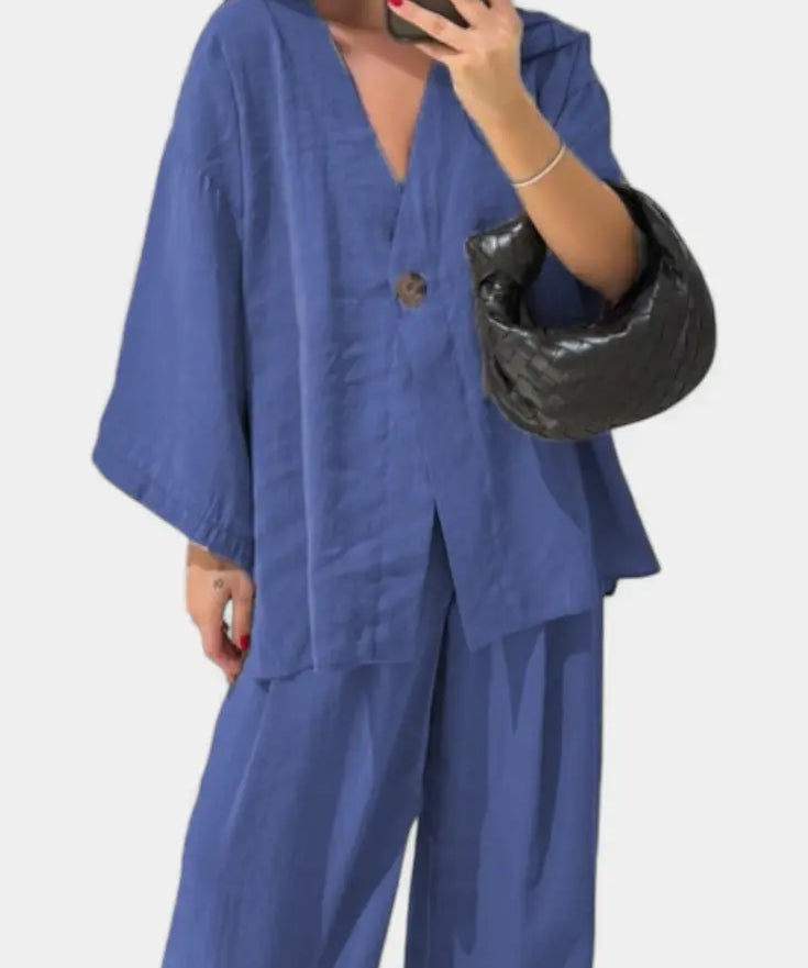 Eli Conjunto Oversize de Top con Cuello en V y Pantalón Recto Alba Madrid