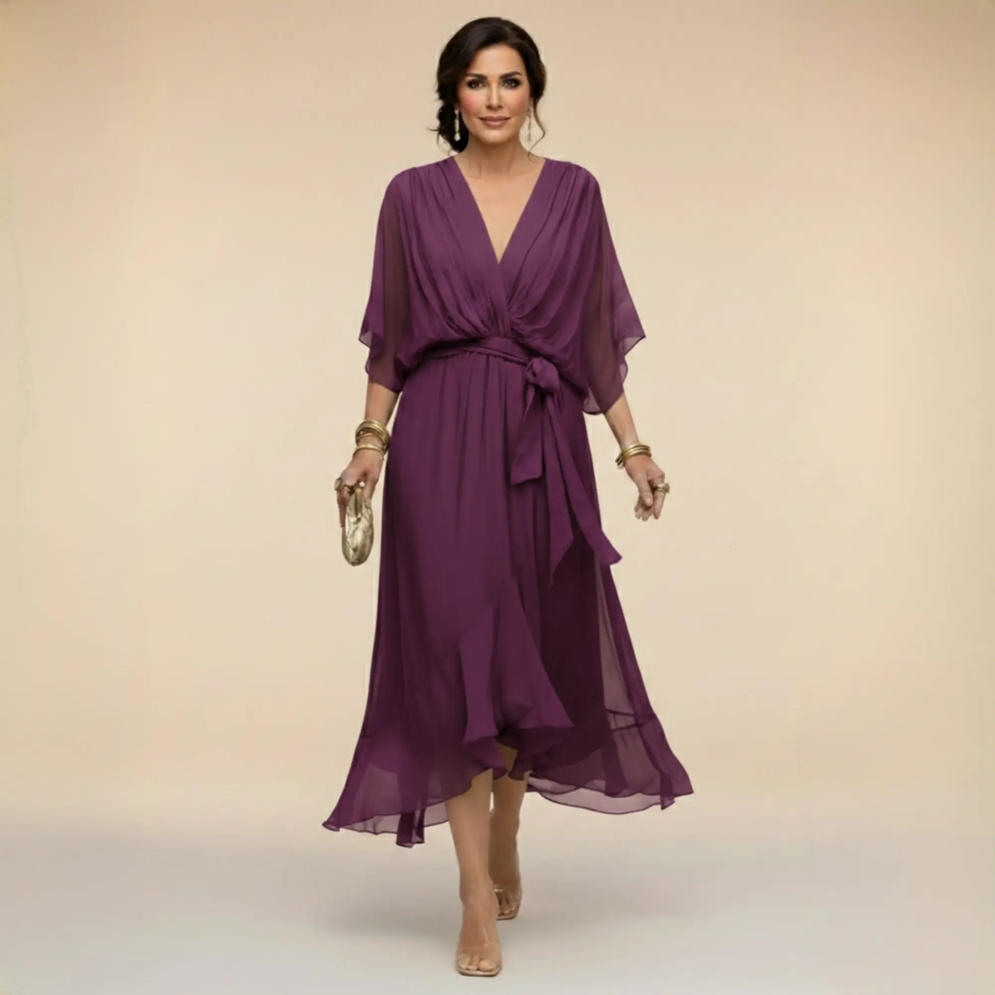 Monica | Vestido de gasa con escote en V Alba Madrid