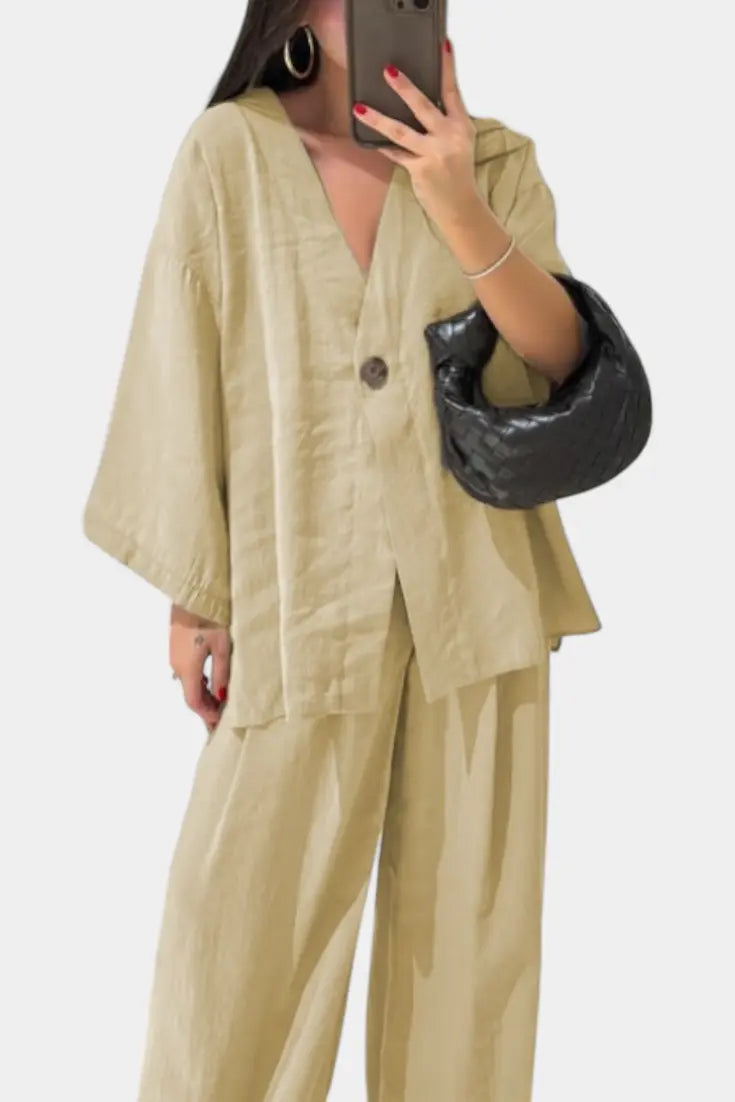 Eli Conjunto Oversize de Top con Cuello en V y Pantalón Recto Alba Madrid