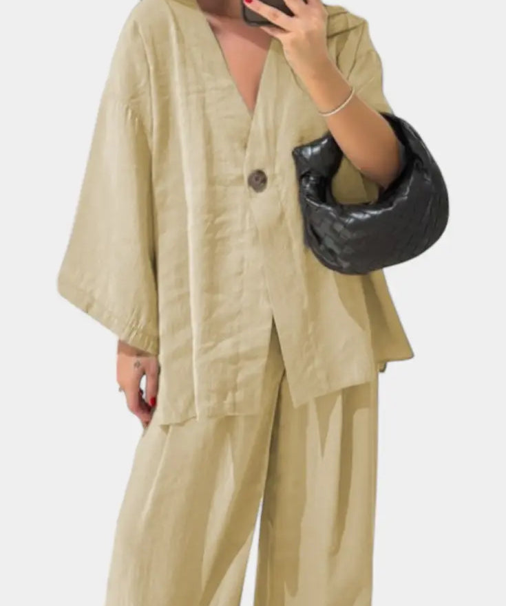 Eli Conjunto Oversize de Top con Cuello en V y Pantalón Recto Alba Madrid