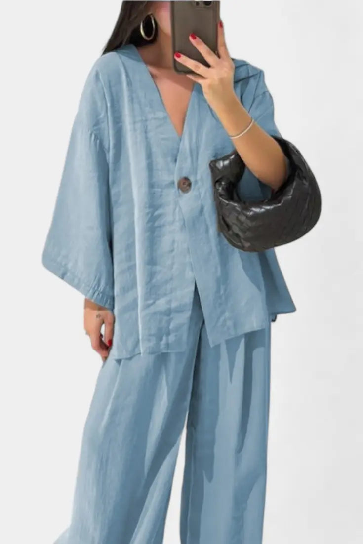 Eli Conjunto Oversize de Top con Cuello en V y Pantalón Recto Alba Madrid