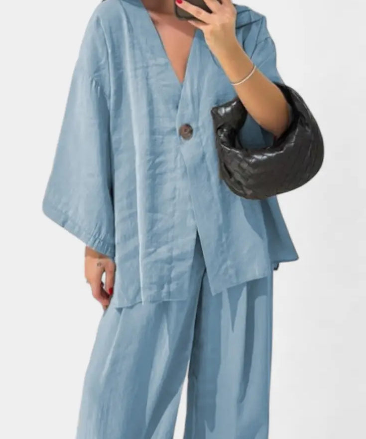 Eli Conjunto Oversize de Top con Cuello en V y Pantalón Recto Alba Madrid
