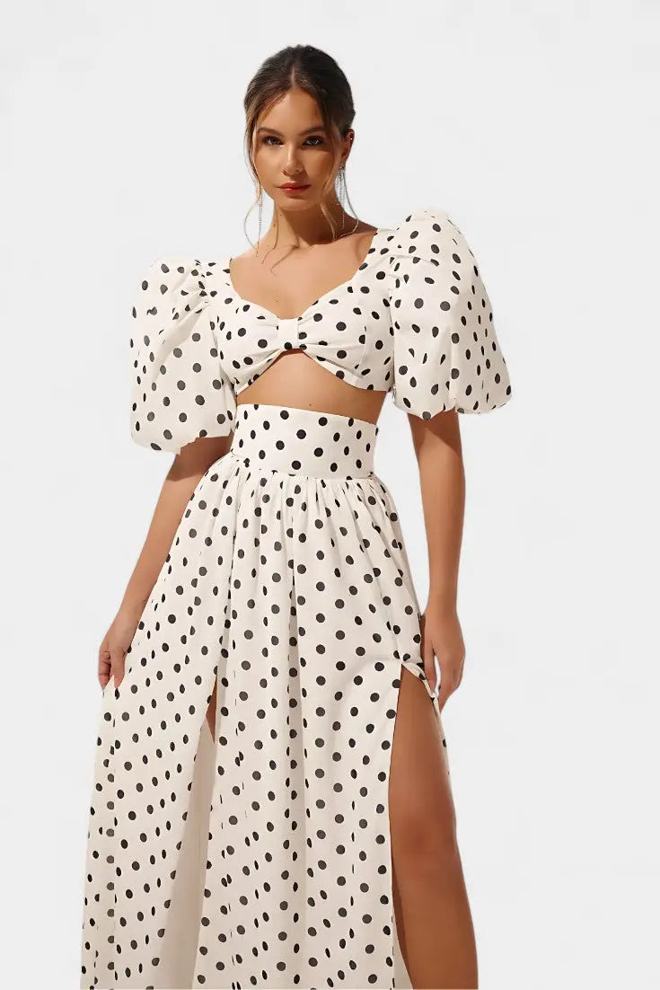 Sherine Conjunto de Falda y Top de Lunares con Mangas Abullonadas Alba Madrid