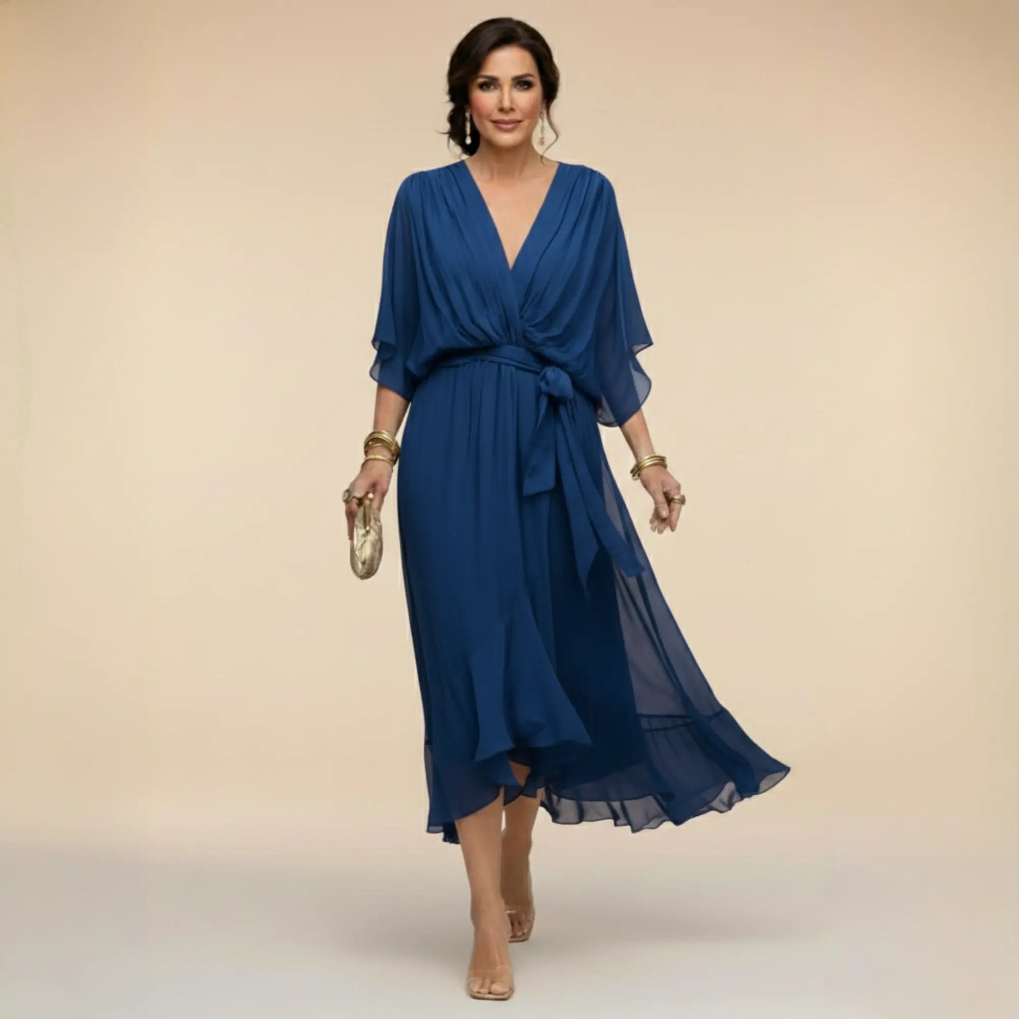 Monica | Vestido de gasa con escote en V Alba Madrid