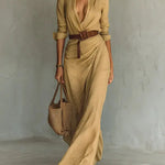 Carmen | Vestido maxi con solapa y cinturón en la cintura Alba Madrid