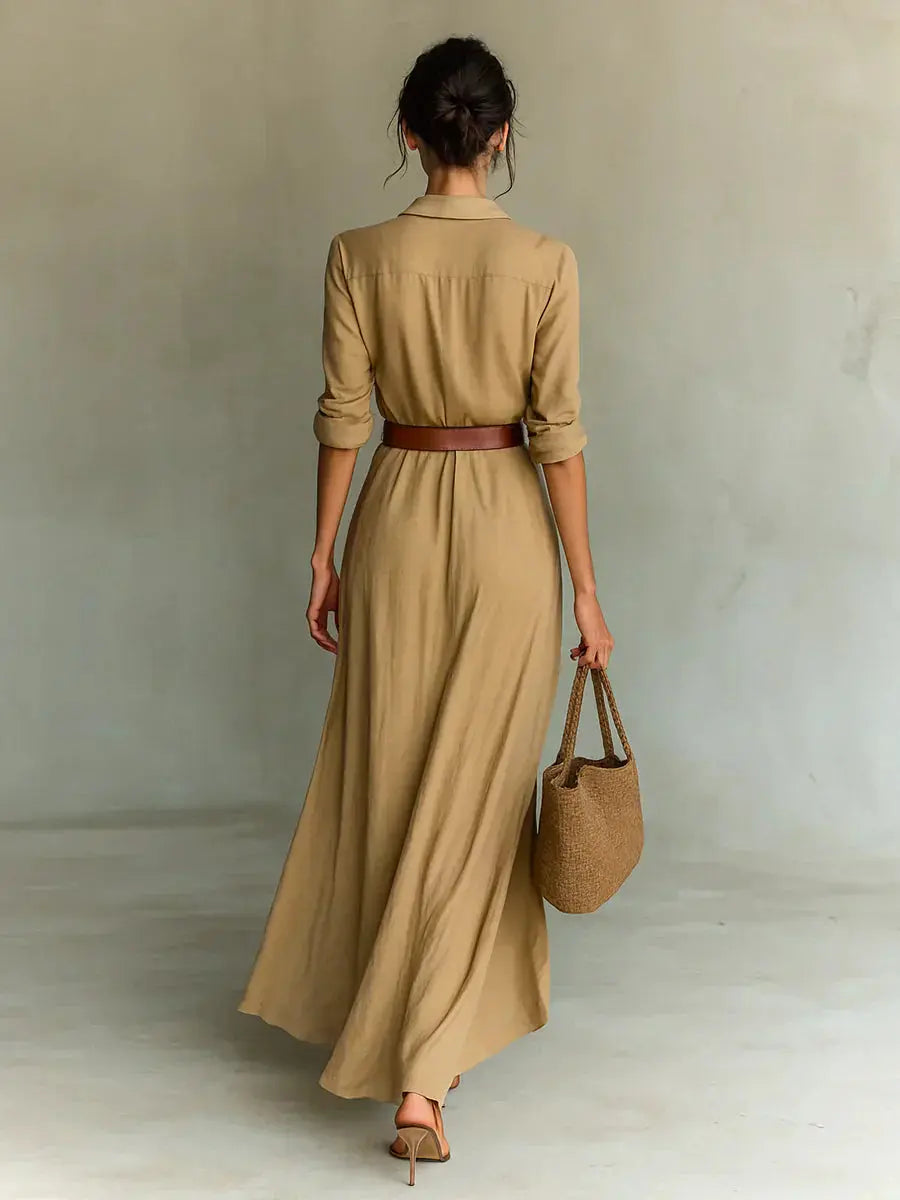 Carmen | Vestido maxi con solapa y cinturón en la cintura Alba Madrid