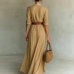 Carmen | Vestido maxi con solapa y cinturón en la cintura Alba Madrid