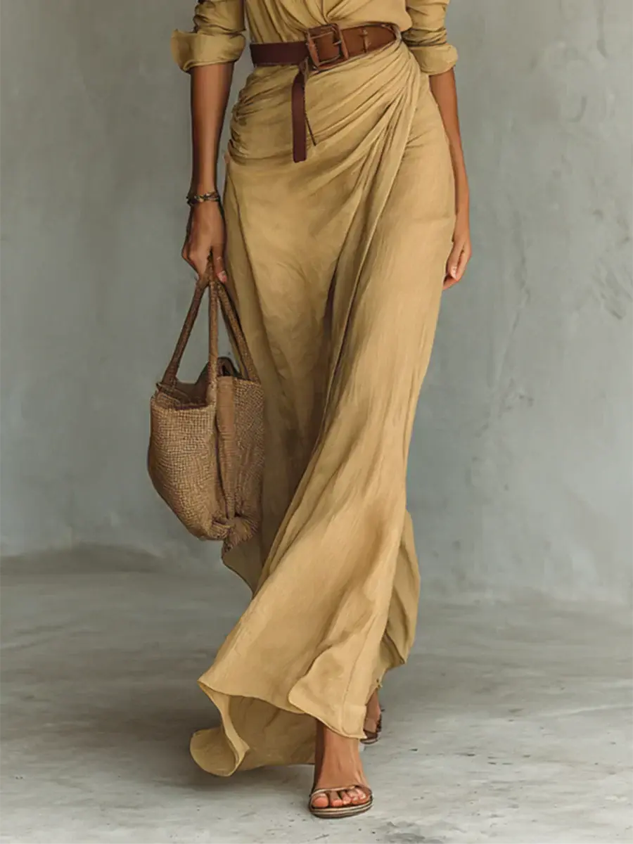 Carmen | Vestido maxi con solapa y cinturón en la cintura Alba Madrid