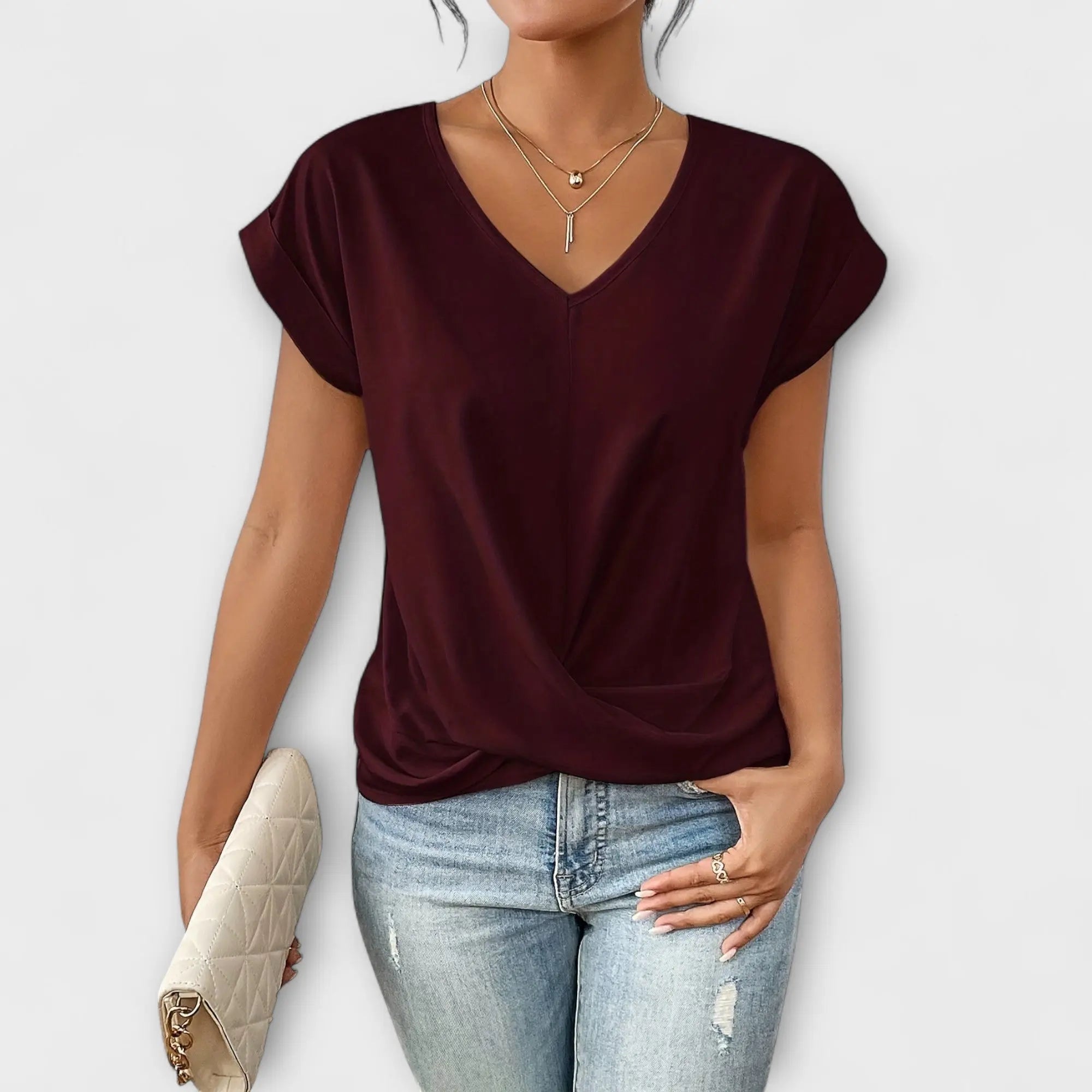 Elena | Blusa con escote en V y detalle de botón Alba Madrid