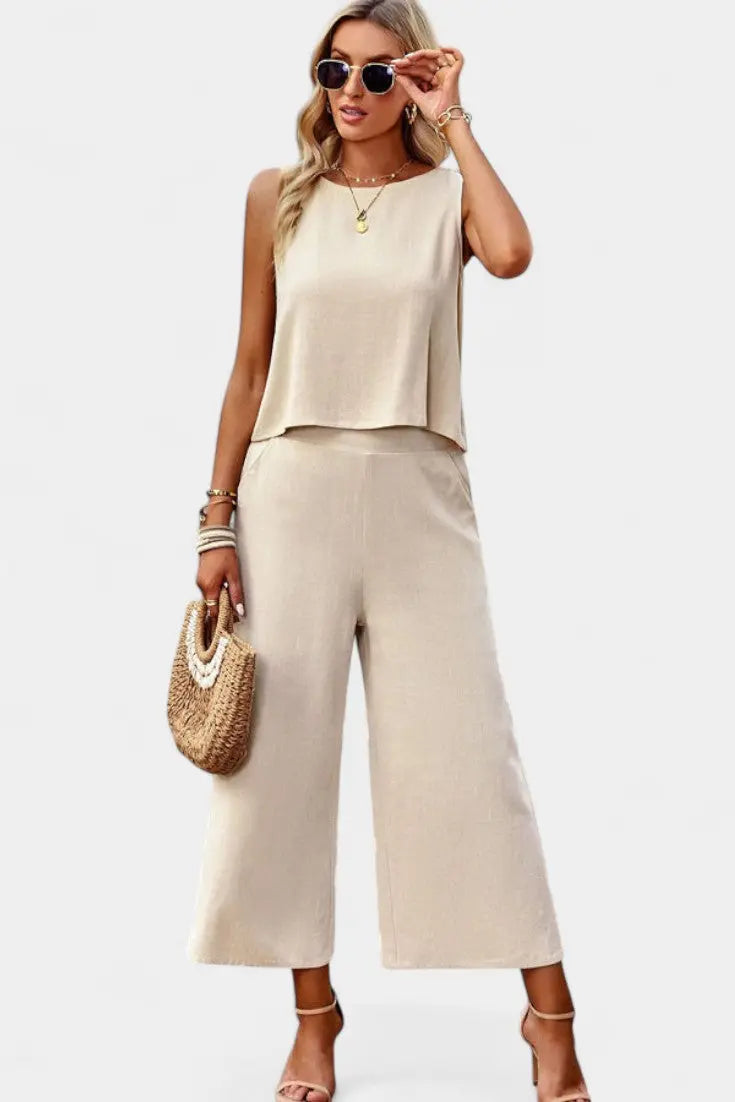 Lavinia Conjunto Boho de Top y Shorts en Lino y Algodón Alba Madrid