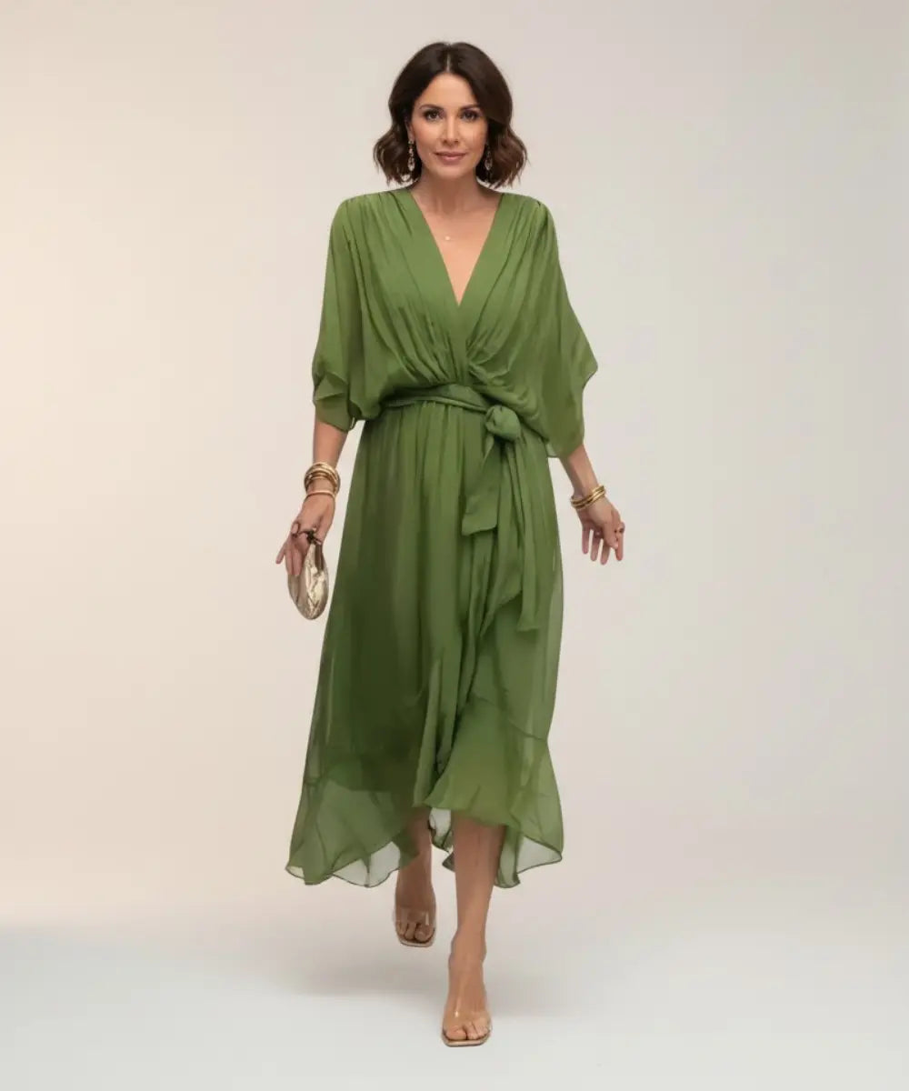 Leticia - Vestido midi con cinturilla de lazo Alba Madrid