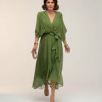 Leticia - Vestido midi con cinturilla de lazo Alba Madrid