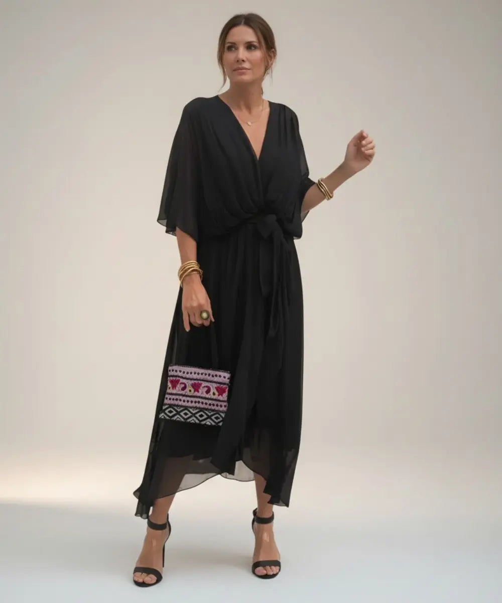 Leticia - Vestido midi con cinturilla de lazo Alba Madrid