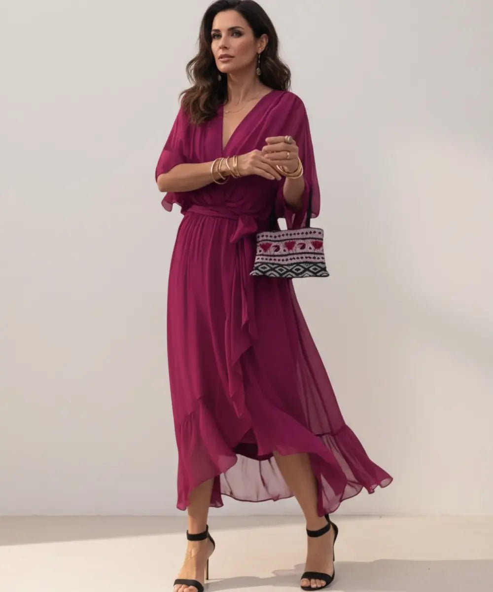 Leticia - Vestido midi con cinturilla de lazo Alba Madrid