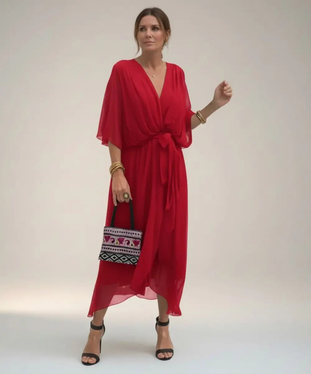 Leticia - Vestido midi con cinturilla de lazo Alba Madrid