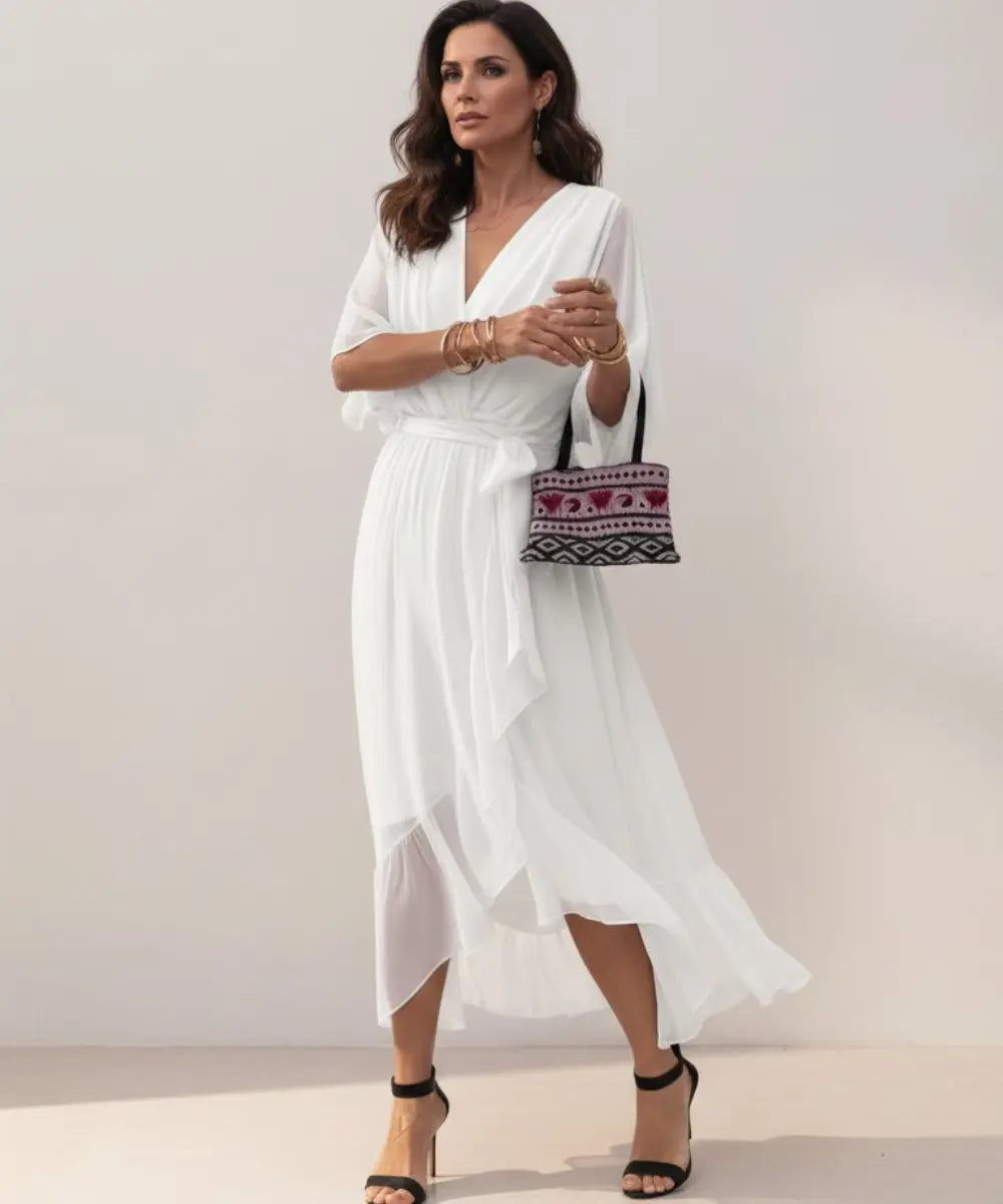 Leticia - Vestido midi con cinturilla de lazo Alba Madrid