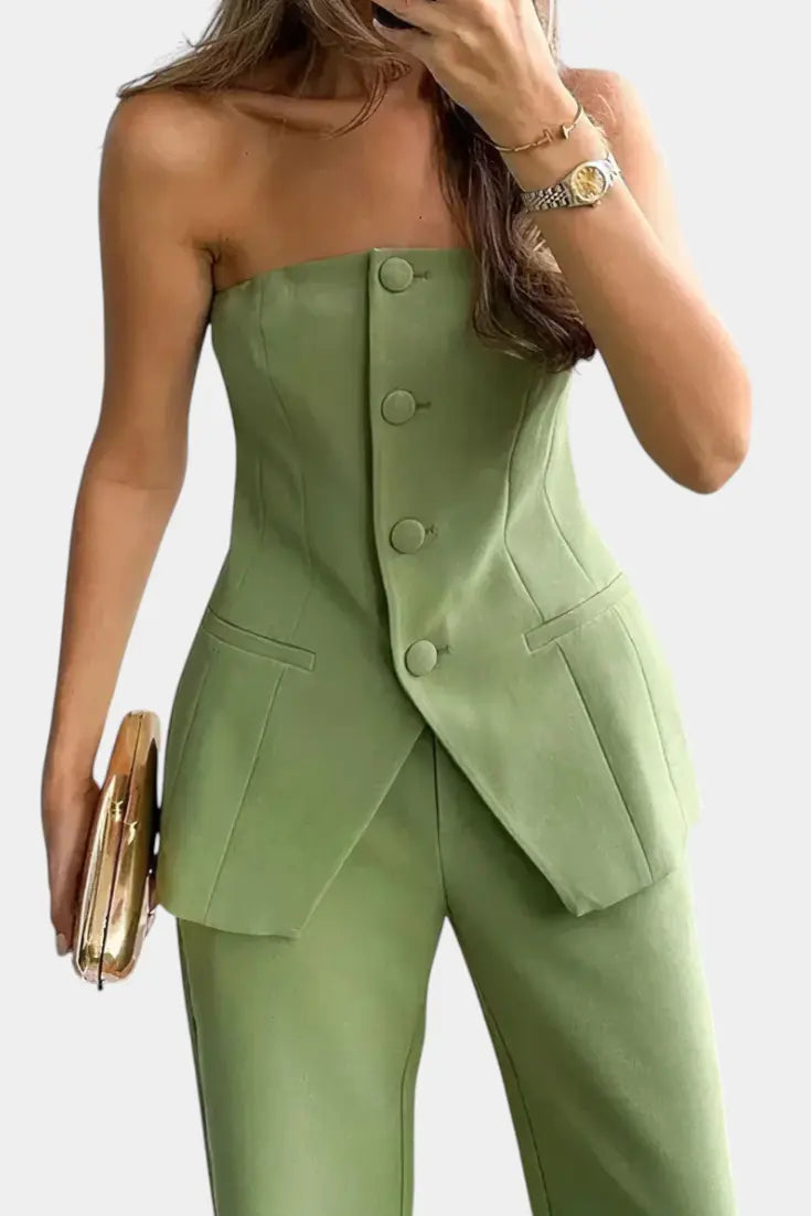 Ekaterina Conjunto de Top Tubo y Pantalón de Pierna Ancha con Estilo Minimalista Alba Madrid