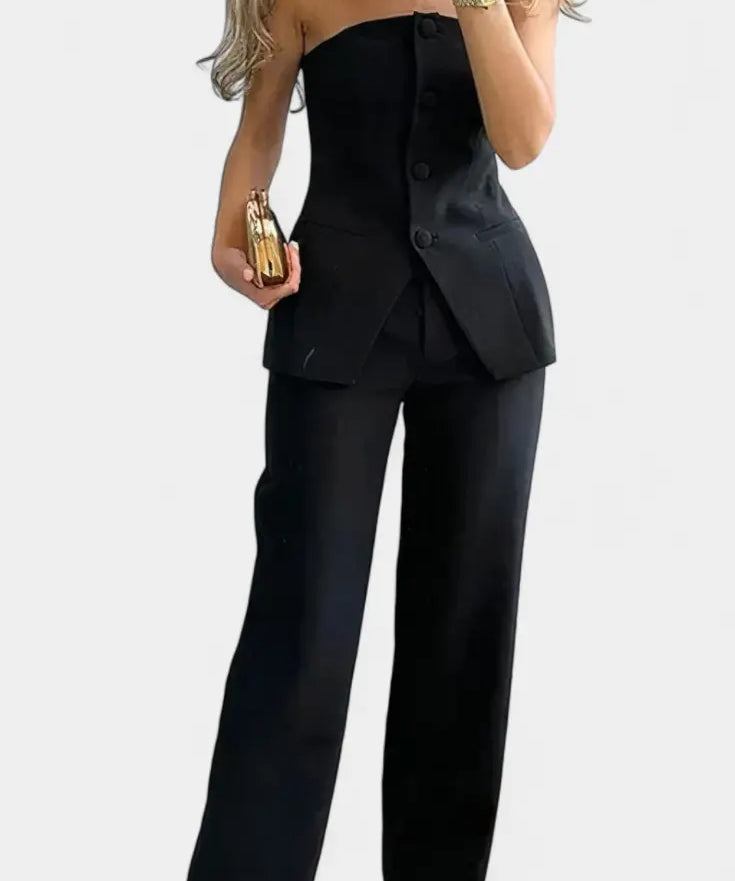 Ekaterina Conjunto de Top Tubo y Pantalón de Pierna Ancha con Estilo Minimalista Alba Madrid