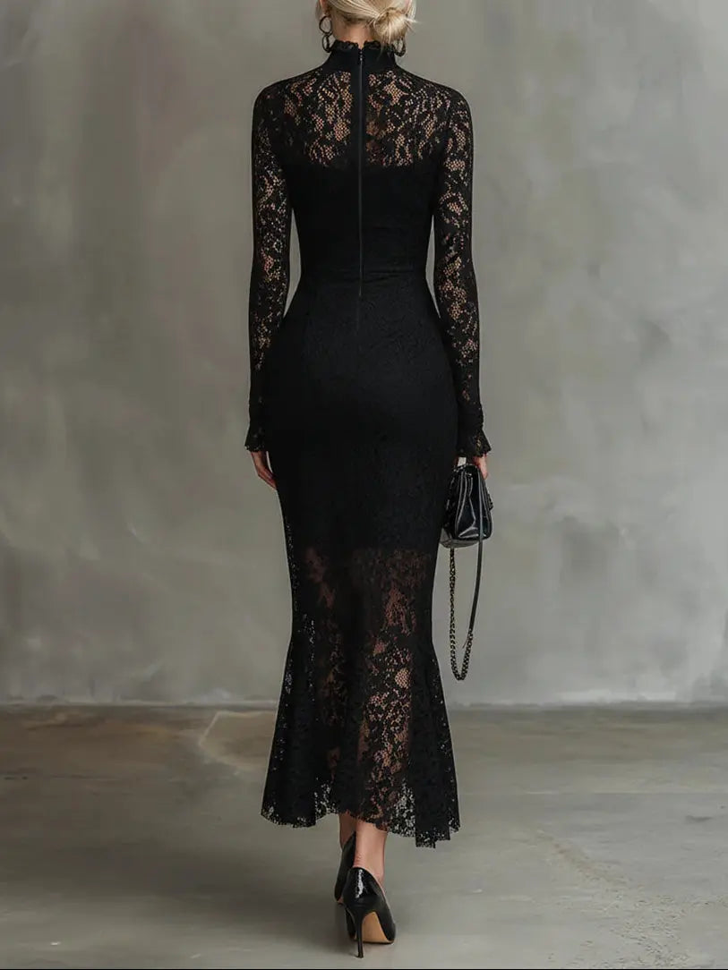 Veronika™ | Maxi Vestido de Encaje Negro Alba Madrid